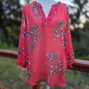 Liz Claiborne Salmon Floral Blouse
